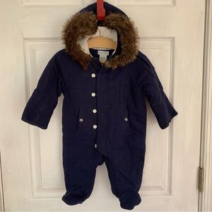 Navy blue baby bunting snowsuit Ralph Lauren size 3 months hood booties A-17